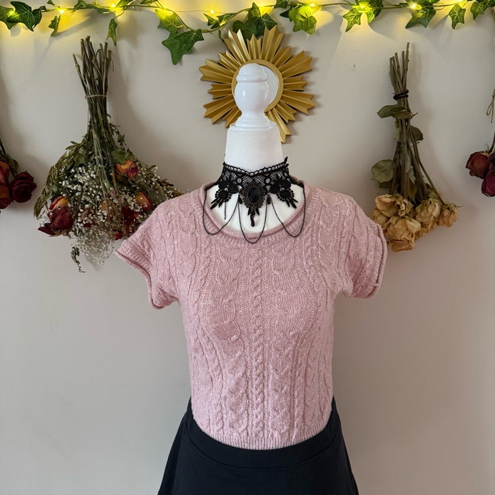 Soft and Feminine Cottagecore/Coquette Powder Pink Knit Sweater Top